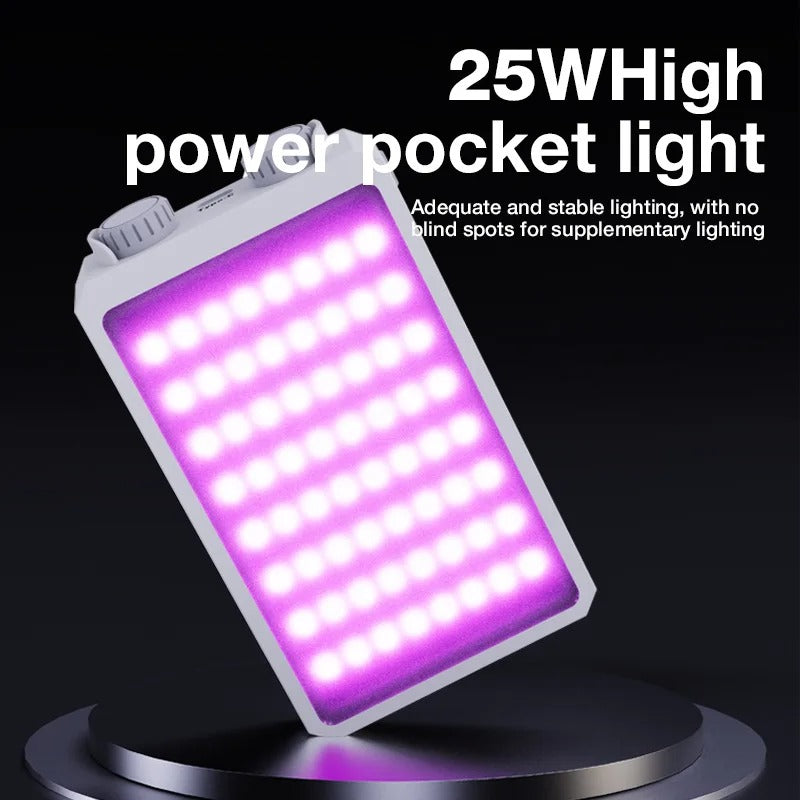 Portable LED Video Light 25W RGB Pocket-Sized Mini Portable Light Temperature Control, Built-in Rechargeable Battery PD Charging
