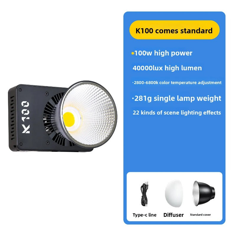 K100 COB Fill Light - 100W Full Color Temperature, Soft Light for Outdoor Night Shooting,Live Streaming & Photography Fill Light