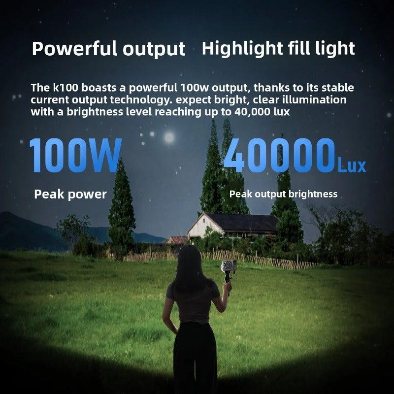 K100 COB Fill Light - 100W Full Color Temperature, Soft Light for Outdoor Night Shooting,Live Streaming & Photography Fill Light