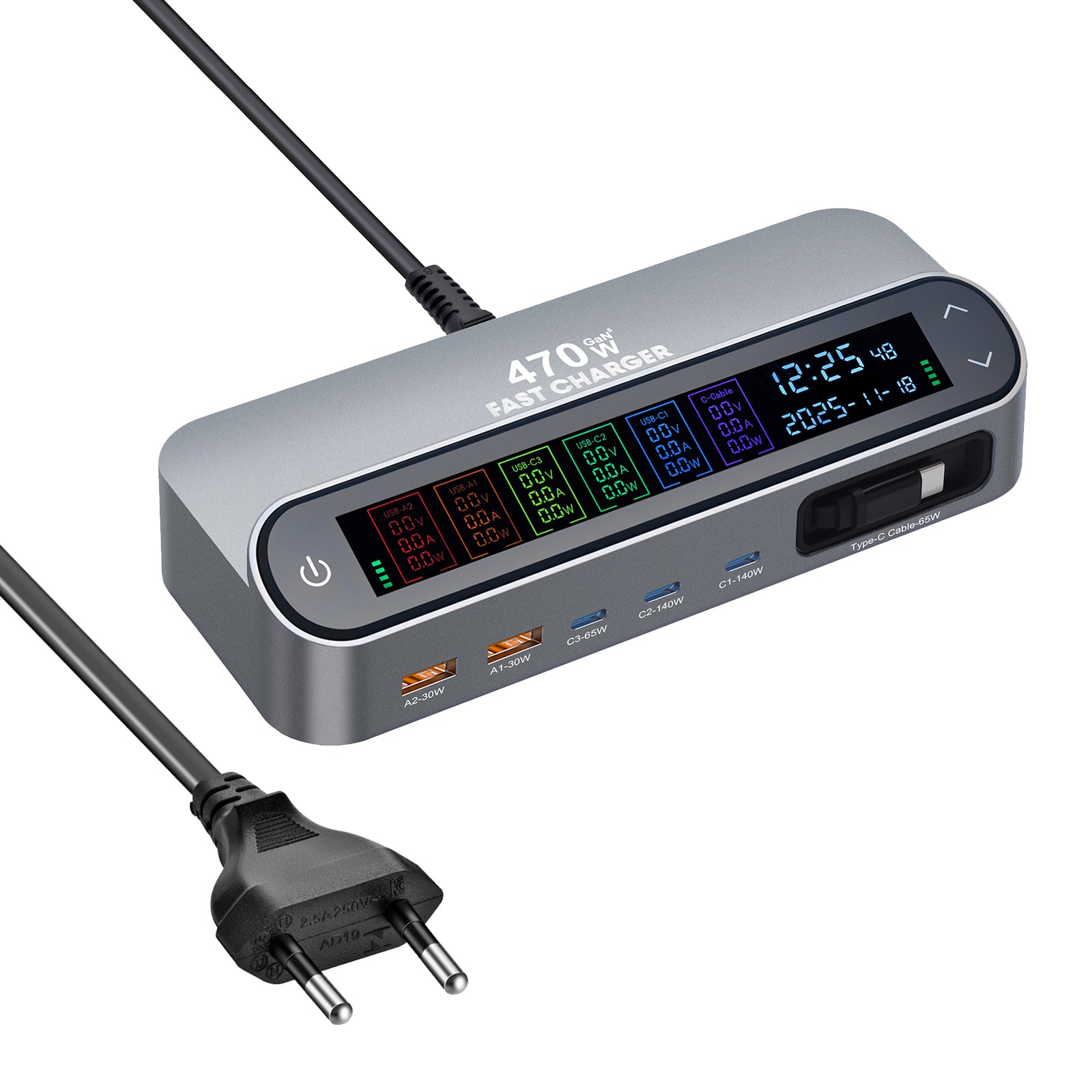 Apophis 470W Ultra-GaN Desktop Charging Station with Retractable Cables & LCD Display
