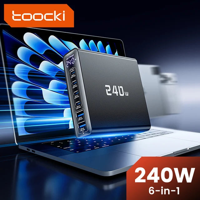Apophis 240W Cyber-GaN Charger | Real-Time Digital Power Display | 6-Port Fast Charge