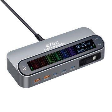 Apophis 470W Ultra-GaN Desktop Charging Station with Retractable Cables & LCD Display