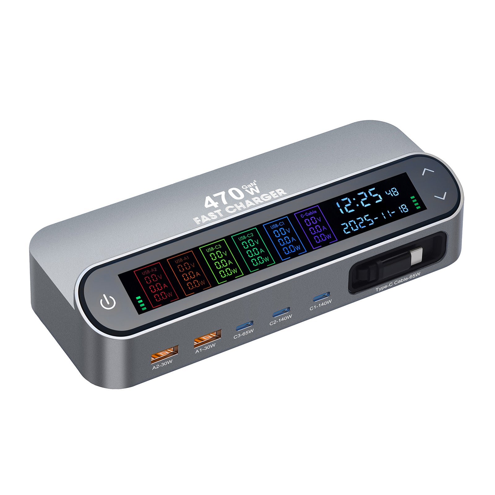 Apophis 470W Ultra-GaN Desktop Charging Station with Retractable Cables & LCD Display