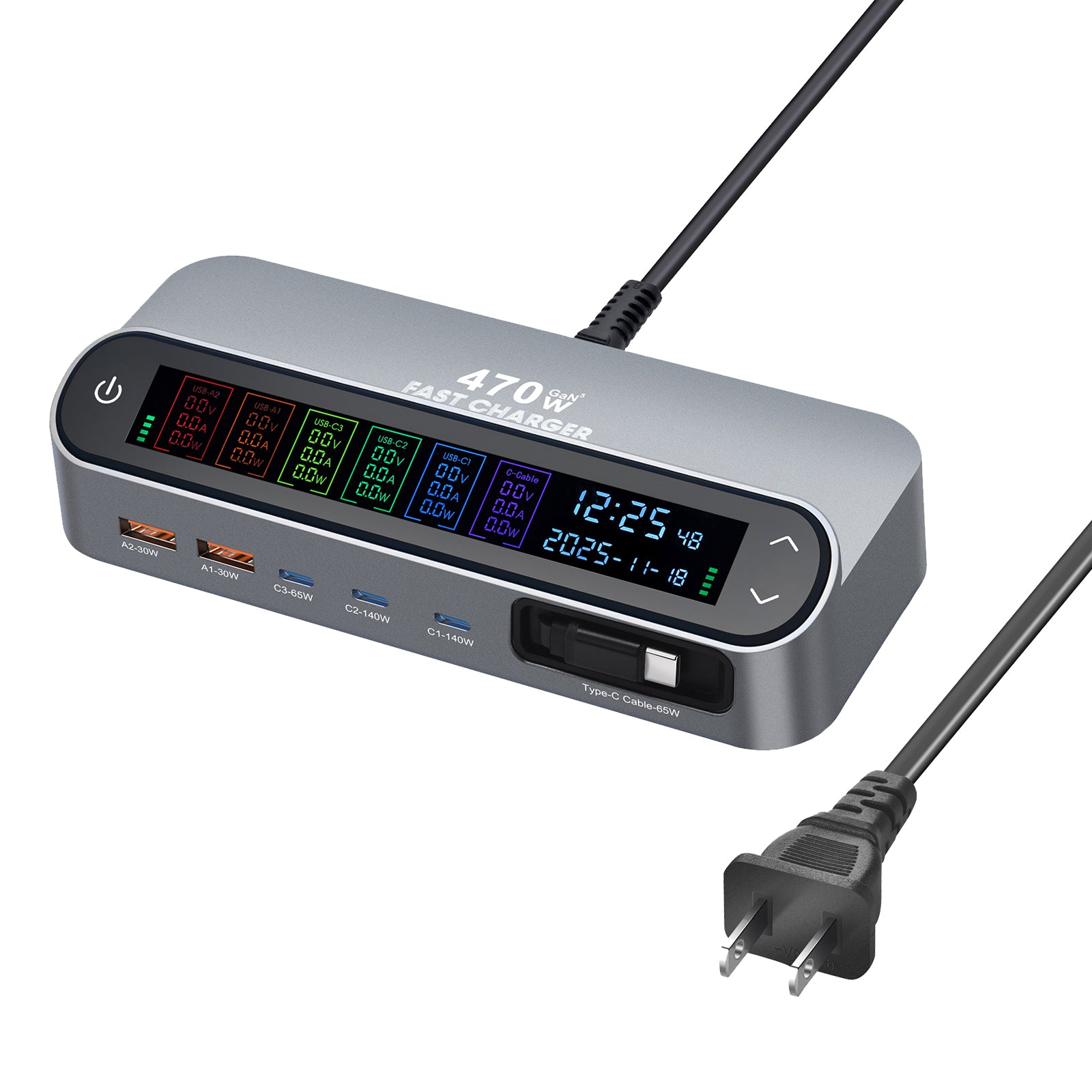 Apophis 470W Ultra-GaN Desktop Charging Station with Retractable Cables & LCD Display