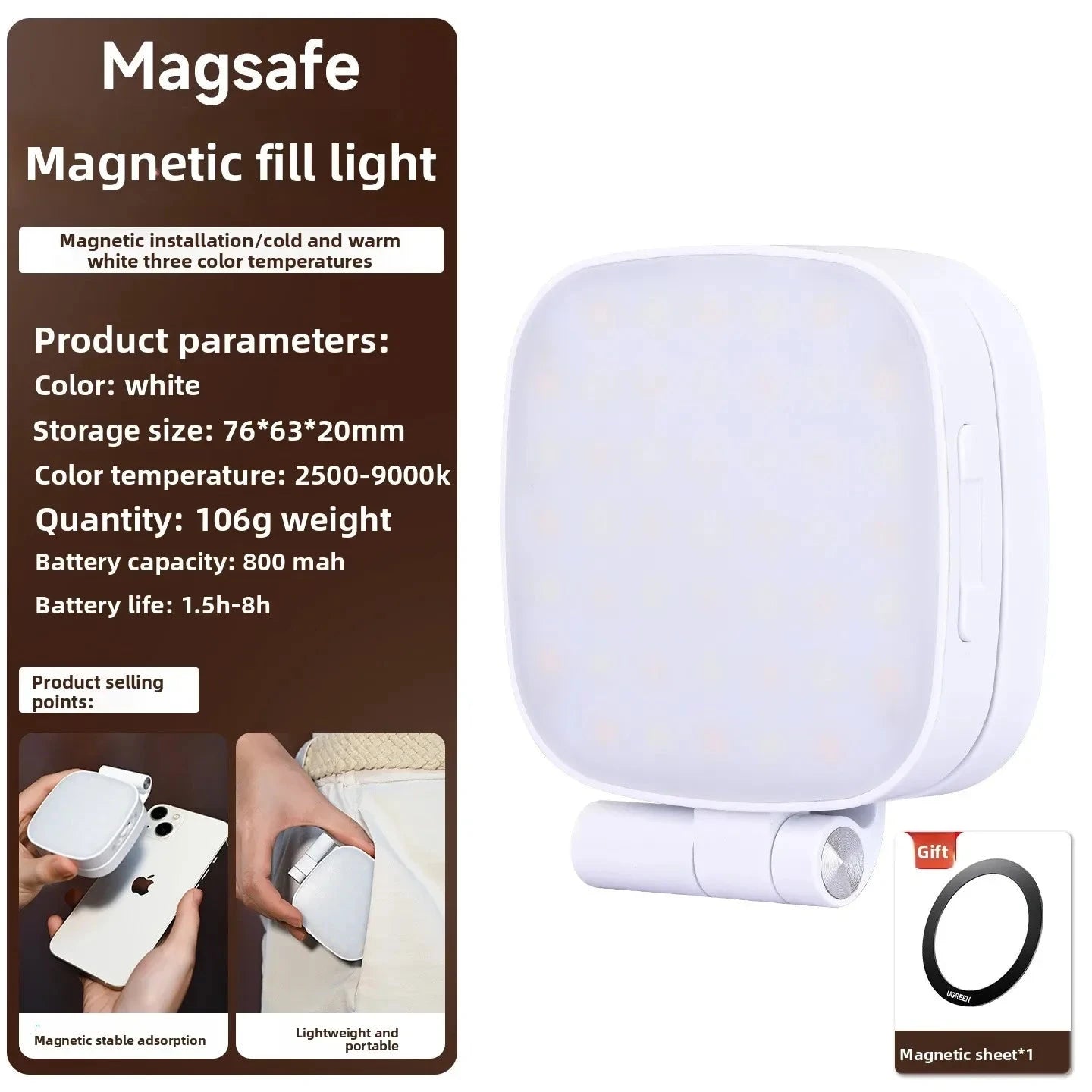 Magnetic Beauty Phone Fill Light | Built-in Makeup Mirror, Foldable Portable Mini | For Selfie/Photo, Universal for all Phones apophis