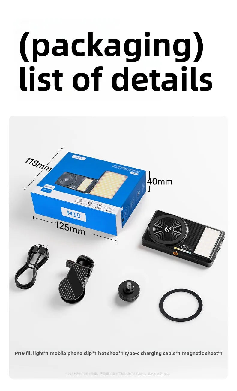 M19 Magnetic Fill Light LED Handheld Lamp for All Phones/Cameras, Ideal for Meetings, Photography, Live Streaming &Vlog Shooting