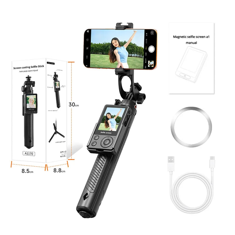 Smartphone Rear Selfie Screen with Selfie Stick Tripod suit.Selfie Pole Real-time Projection,for Vlog/Travel/Selfie/Group Photos