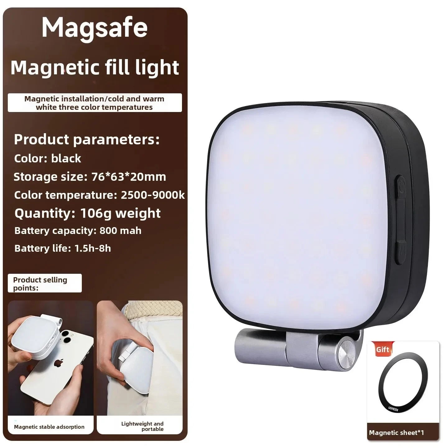 Magnetic Beauty Phone Fill Light | Built-in Makeup Mirror, Foldable Portable Mini | For Selfie/Photo, Universal for all Phones apophis