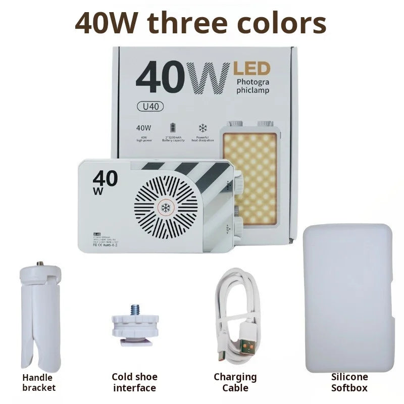 40W LED Bi-Color Portable Pocket Fill Light 2500-9000K Adjustable Brightness Panel DSLR Photography Lighting for YouTube, TikTok