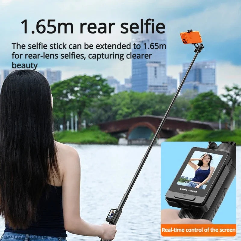 Smartphone Rear Selfie Screen with Selfie Stick Tripod suit.Selfie Pole Real-time Projection,for Vlog/Travel/Selfie/Group Photos