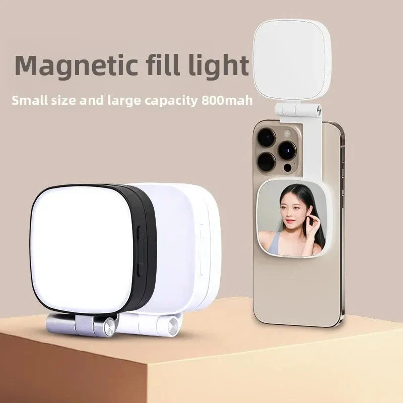 Magnetic Beauty Phone Fill Light | Built-in Makeup Mirror, Foldable Portable Mini | For Selfie/Photo, Universal for all Phones apophis