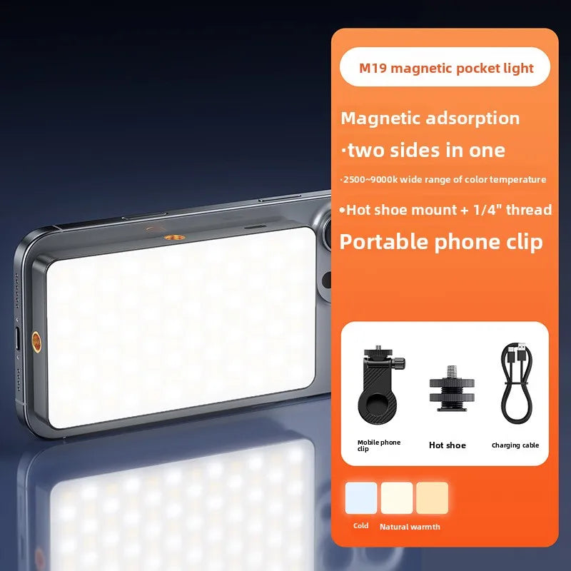 M19 Magnetic Fill Light LED Handheld Lamp for All Phones/Cameras, Ideal for Meetings, Photography, Live Streaming &Vlog Shooting