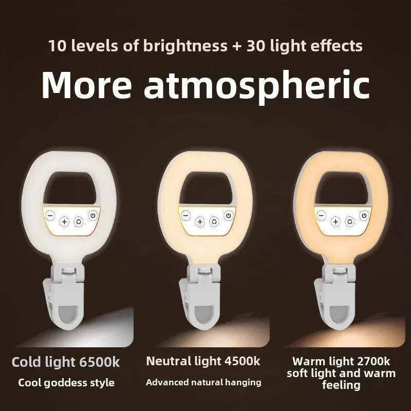 W60 Mobile Phone Fill Light, Portable Mobile Phone Selfie Beauty Light, Charging Ring-type Atmosphere Selfie Rgb Pocket Light apophis