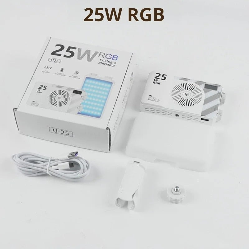 Portable LED Video Light 25W RGB Pocket-Sized Mini Portable Light Temperature Control, Built-in Rechargeable Battery PD Charging